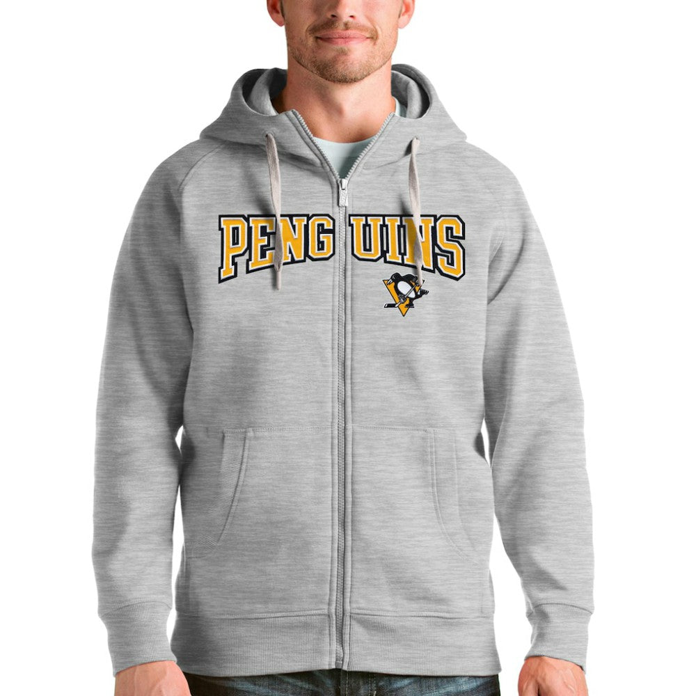 Pittsburgh Penguins Antigua Wordmark Victory Full-Zip Hoodie - Heathered Gray - NHL 4636953