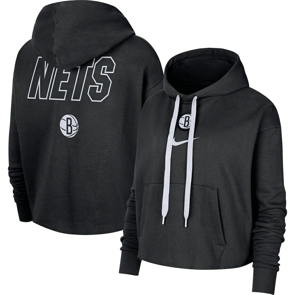 Brooklyn Nets Women's Courtside Cropped Pullover Hoodie Black | Nike Near Me