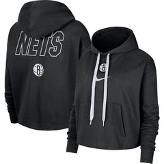 Brooklyn Nets Women's Courtside Cropped Pullover Hoodie Black | Nike Near Me