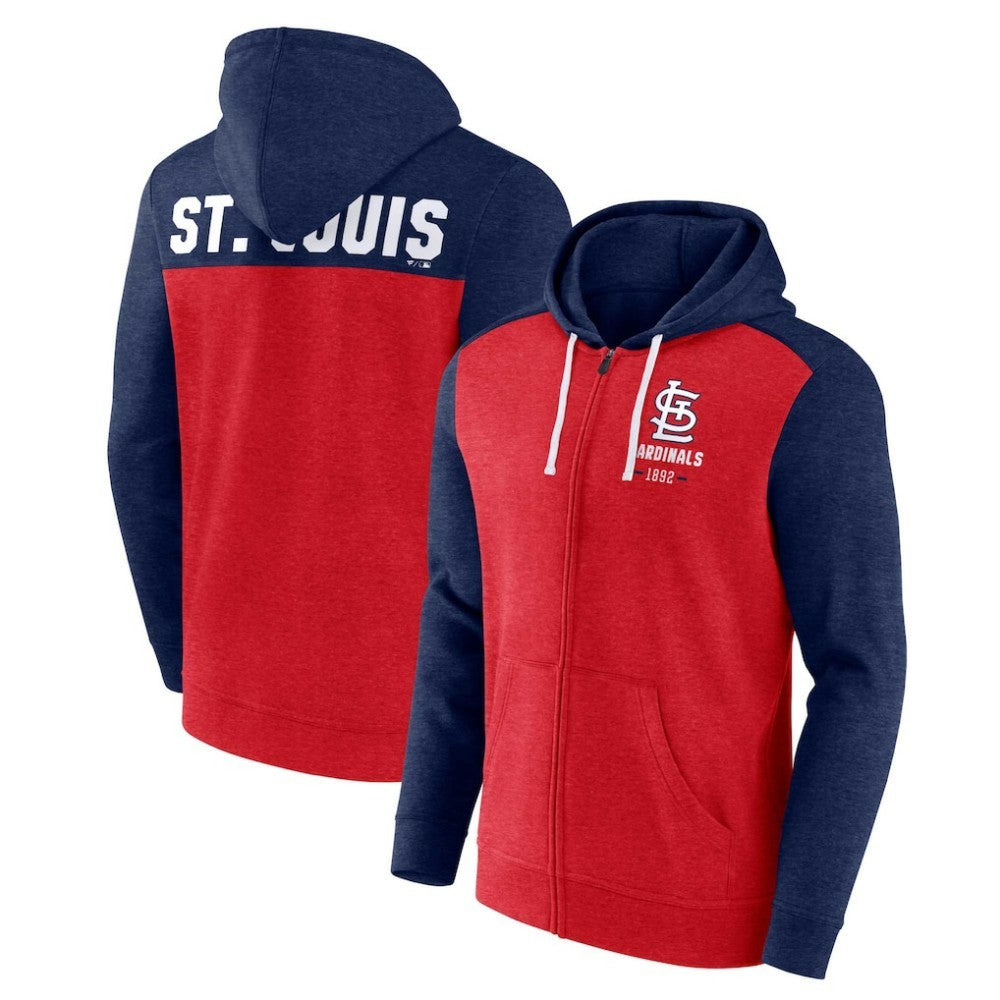 St. Louis Cardinals Fanatics Blown Away Full-Zip Hoodie - Heathered Red/Heathered Navy - Fanatics Discount