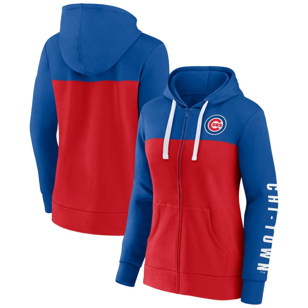 Chicago Cubs Fanatics Women's Take The Field Colorblocked Hoodie Full-Zip Jacket - Royal/Red - Fanatics Online