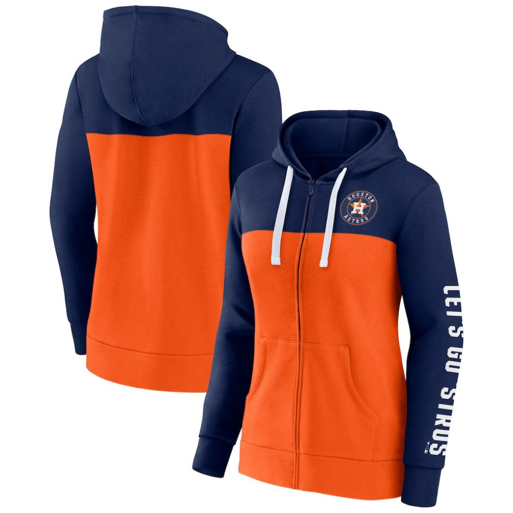 Houston Astros Fanatics Women's Take The Field Colorblocked Hoodie Full-Zip Jacket - Navy/Orange - Fanatics Online