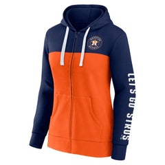 Houston Astros Fanatics Women's Take The Field Colorblocked Hoodie Full-Zip Jacket - Navy/Orange - Fanatics Online