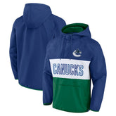 Vancouver Canucks Fanatics Backhand Shooter Defender Anorak Raglan Hoodie Quarter-Zip Jacket - Blue/Green - NHL 4641674
