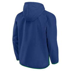 Vancouver Canucks Fanatics Backhand Shooter Defender Anorak Raglan Hoodie Quarter-Zip Jacket - Blue/Green - NHL 4641674