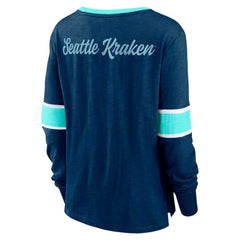 Seattle Kraken Fanatics Women's Effervescent Exclusive Notch Neck Lace-Up Long Sleeve Slub T-Shirt - Navy - NHL 4641942