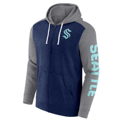 Seattle Kraken Fanatics Down and Distance Full-Zip Hoodie - Heather Deep Sea Blue - NHL 4645266