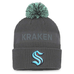 Seattle Kraken Fanatics Authentic Pro Home Ice Cuffed Knit Hat with Pom - Charcoal - NHL 4646734