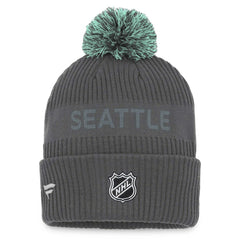 Seattle Kraken Fanatics Authentic Pro Home Ice Cuffed Knit Hat with Pom - Charcoal - NHL 4646734