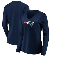 New England Patriots Women's Primary Team Logo Long Sleeve V-Neck T-Shirt Navy