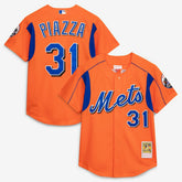 Mike Piazza New York Mets Mitchell & Ness Cooperstown Collection Mesh Batting Practice Button-Up Jersey - Orange - Mitchell & Ness Online