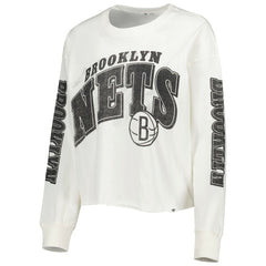 Brooklyn Nets '47 Women's Parkway Brush Back Long Sleeve Cropped T-Shirt Cream | 47 brand outlet