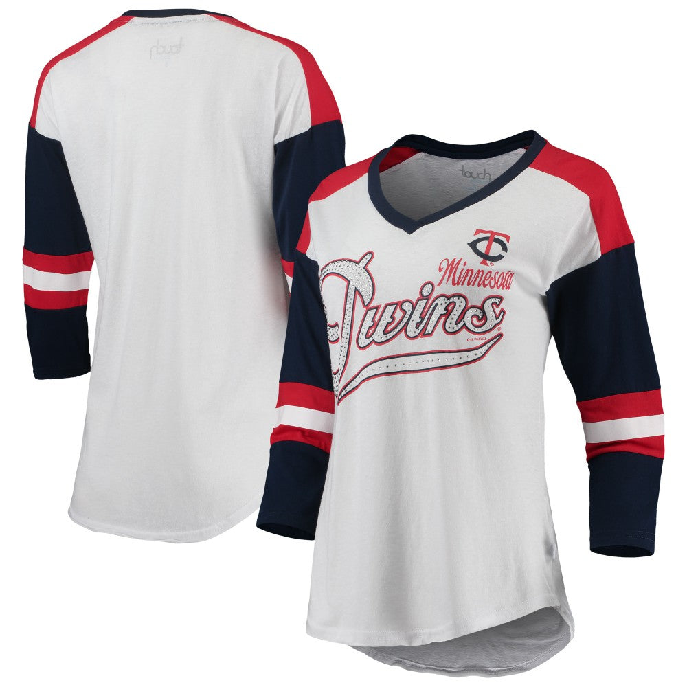 Minnesota Twins Touch Women's Base Runner 3/4-Sleeve V-Neck T-Shirt - White/Red - MLB on Sale