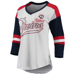 Minnesota Twins Touch Women's Base Runner 3/4-Sleeve V-Neck T-Shirt - White/Red - MLB on Sale