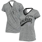 Colorado Rockies Touch Women's Hail Mary Back Wrap Space-Dye V-Neck T-Shirt - Black - MLB Discount