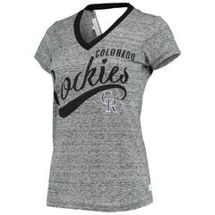 Colorado Rockies Touch Women's Hail Mary Back Wrap Space-Dye V-Neck T-Shirt - Black - MLB Discount