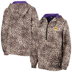 Los Angeles Lakers DKNY Sport Women's Gabriella Windbreaker Half-Zip Hoodie Leopard