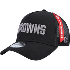Cleveland Browns New Era x Alpha Industries A-Frame 9FORTY Trucker Snapback Hat Black