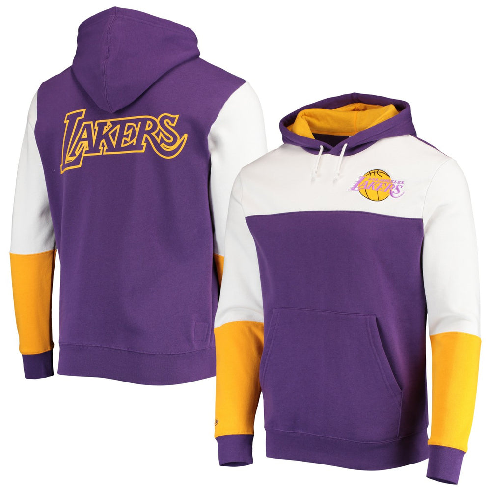 Los Angeles Lakers Hardwood Classics Fusion 2.0 Colorblock Pullover Hoodie Purple | Mitchell & Ness US