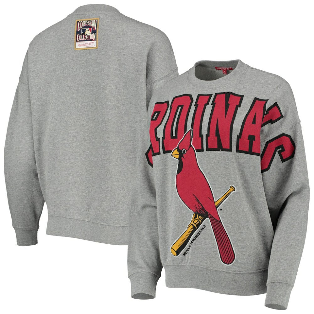 St. Louis Cardinals Mitchell & Ness Women's Cooperstown Collection Logo Lightweight Pullover Sweatshirt - Heathered Gray - Mitchell & Ness Sale