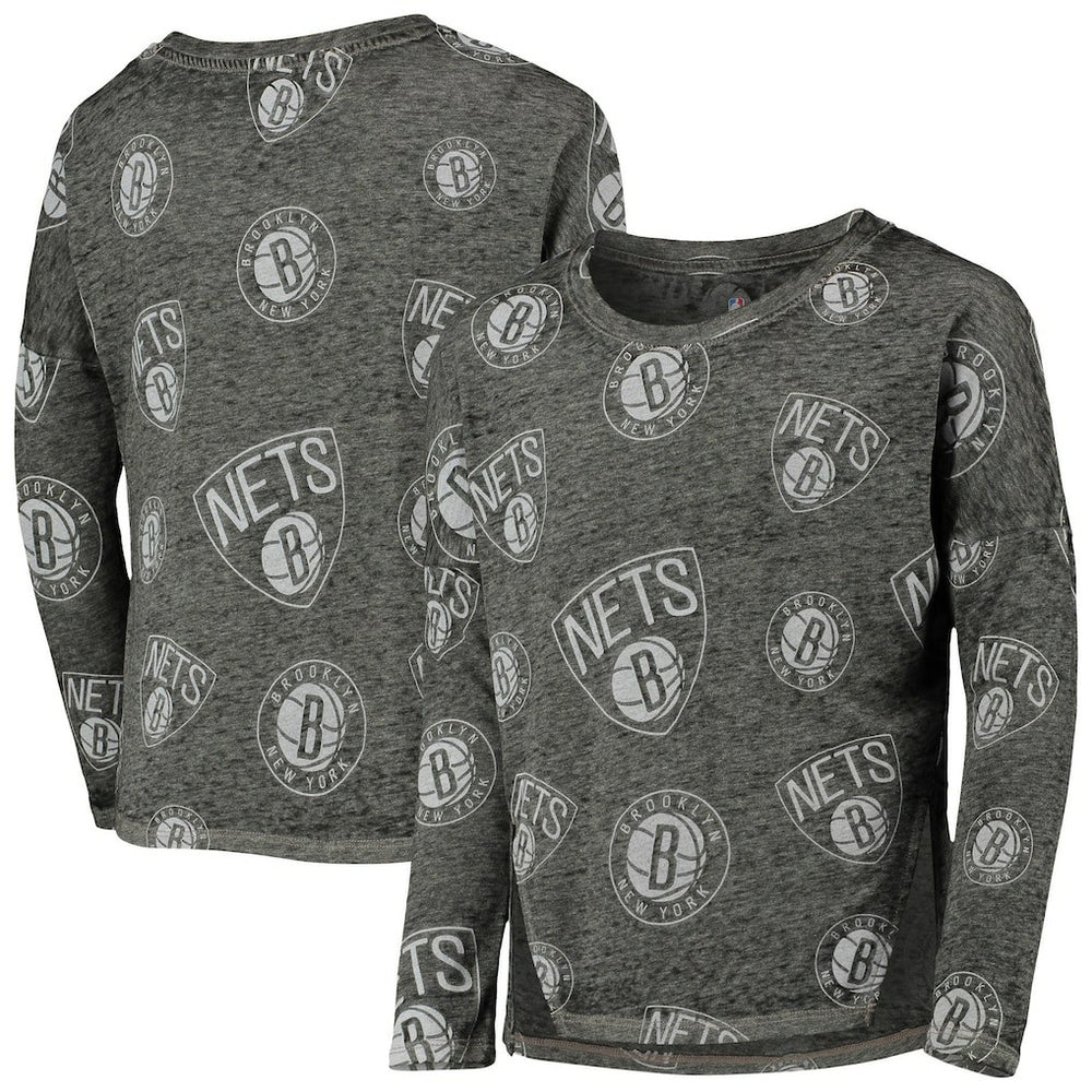 Brooklyn Nets Girls Youth Back in Action Long Sleeve T-Shirt Heathered Black