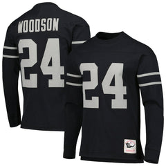 Mitchell & Ness Charles Woodson Oakland Raiders Retired Player Name & Number Long Sleeve Top Black