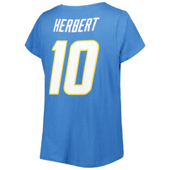 Fanatics Justin Herbert Los Angeles Chargers Women's Plus Size Name & Number V-Neck T-Shirt Powder Blue