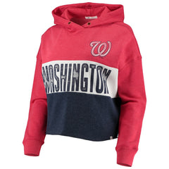 Washington Nationals '47 Women's Lizzy Cropped Pullover Hoodie - Heathered Red/Heathered Navy - 47 brand Online