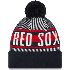 Boston Red Sox New Era Striped Cuffed Knit Hat with Pom - Navy - New Era Sale