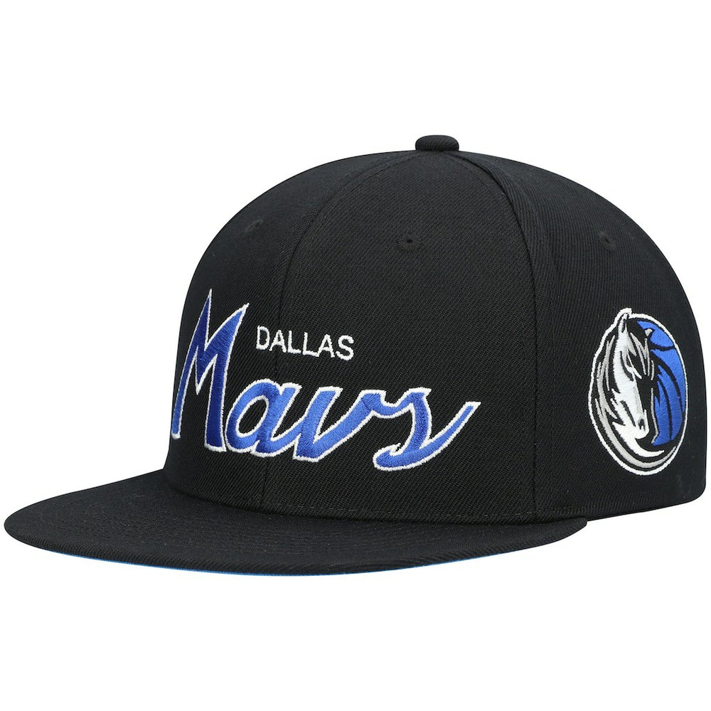 Dallas Mavericks Hardwood Classics Script 2.0 Snapback Hat for sale Black | Mitchell & Ness US