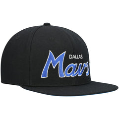 Dallas Mavericks Hardwood Classics Script 2.0 Snapback Hat for sale Black | Mitchell & Ness US