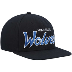 Minnesota Timberwolves Hardwood Classics Script 2.0 Snapback Hat Black | Mitchell & Ness US