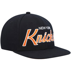 New York Knicks Hardwood Classics Script 2.0 Snapback Hat Black | Mitchell & Ness for sale