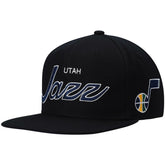 Utah Jazz Hardwood Classics Script 2.0 Snapback Hat Black | Mitchell & Ness online