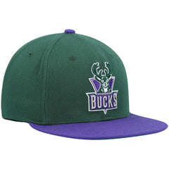 Milwaukee Bucks Hardwood Classics Team Two-Tone 2.0 Snapback Hat Green/Purple | Mitchell & Ness Lifestyle