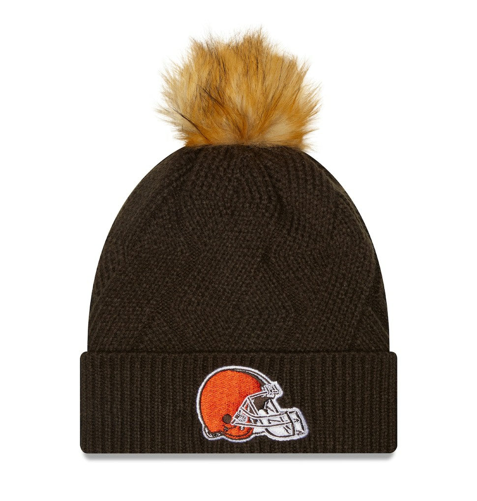 Cleveland Browns New Era Women's Snowy Cuffed Knit Hat with Pom Brown