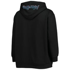 Miami Marlins Women's Plus Size Lace-Up V-Neck Pullover Hoodie - Black - MLB Lifestyle