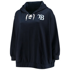 Tampa Bay Rays Women's Plus Size Lace-Up V-Neck Pullover Hoodie - Navy - MLB Lifestyle