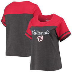 Washington Nationals Women's Plus Size Colorblock T-Shirt - Heathered Charcoal/Red - MLB Online