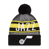 Utah Jazz Striped Cuffed Pom Knit Hat Navy | New Era US