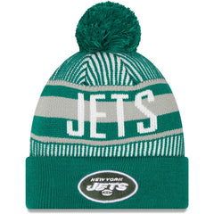 New York Jets New Era Striped Cuffed Knit Hat with Pom Green