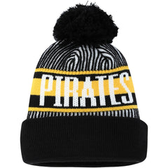 Pittsburgh Pirates New Era Youth Striped Cuffed Knit Hat with Pom - Black - New Era on Sale