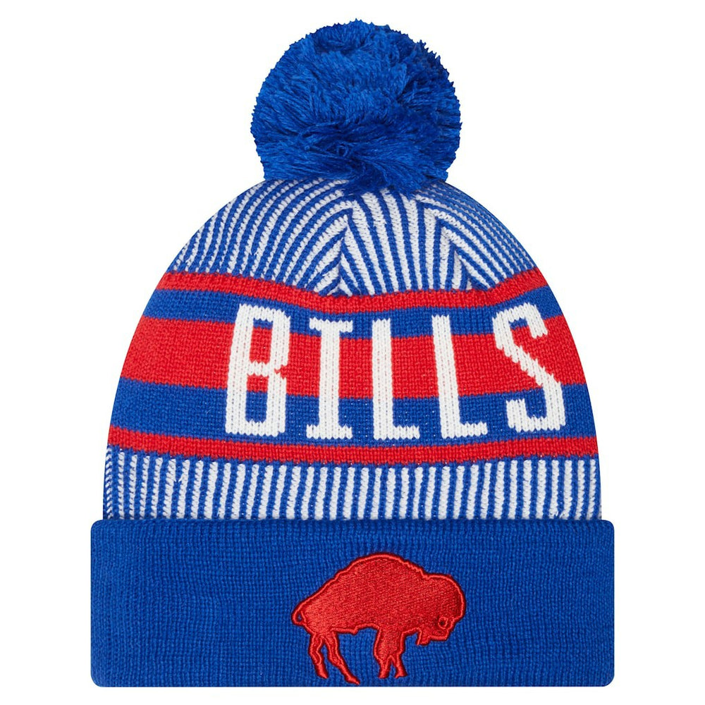 Buffalo Bills New Era Youth Striped Historic Cuffed Knit Hat with Pom Royal