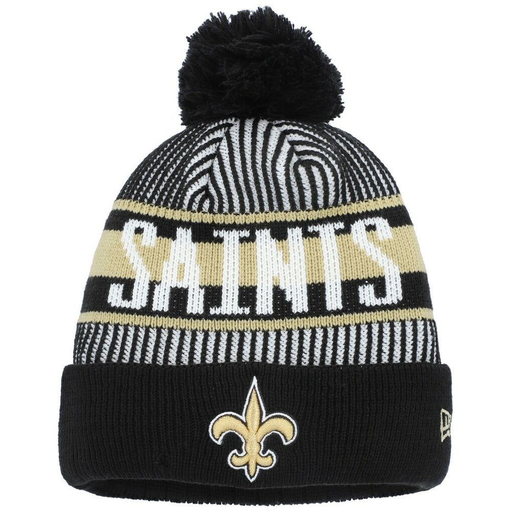 New Orleans Saints New Era Youth Striped Cuffed Knit Hat with Pom Black