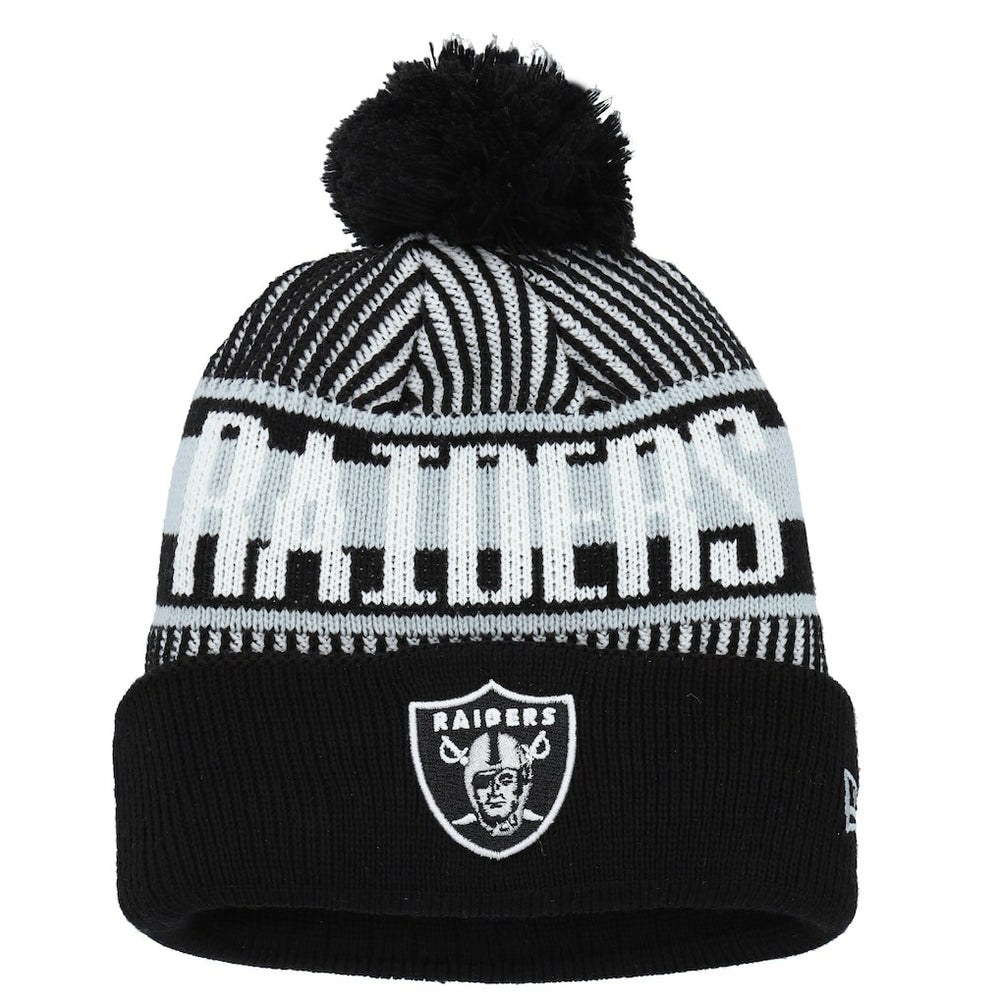Las Vegas Raiders New Era Youth Striped Cuffed Knit Hat with Pom Black