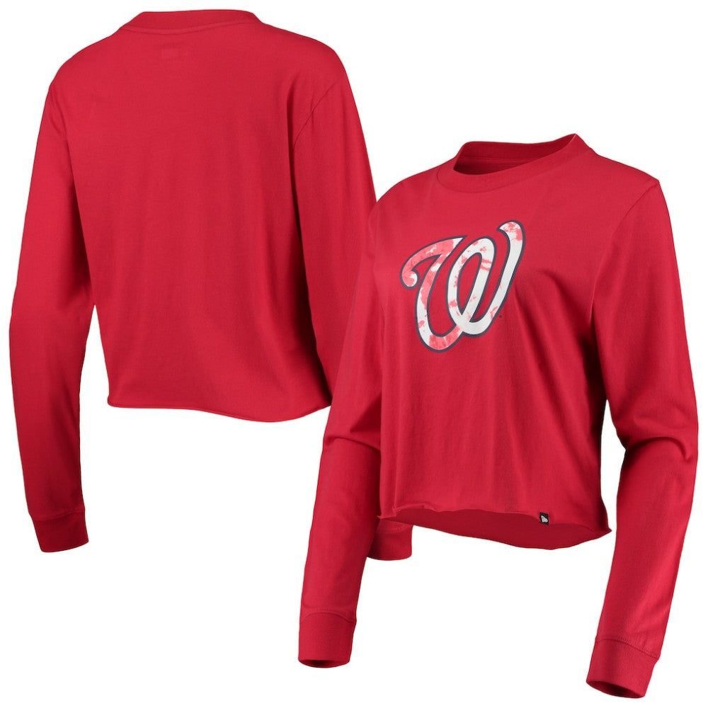 Washington Nationals New Era Women's Baby Jersey Cropped Long Sleeve T-Shirt - Red - New Era Discount