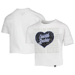 Colorado Rockies New Era Girls Youth Flip Sequin Heart Crop Top - White - New Era Discount