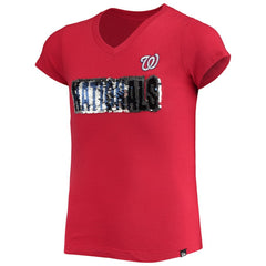 Washington Nationals New Era Girls Youth Flip Sequin Team T-Shirt - Red - New Era on Sale