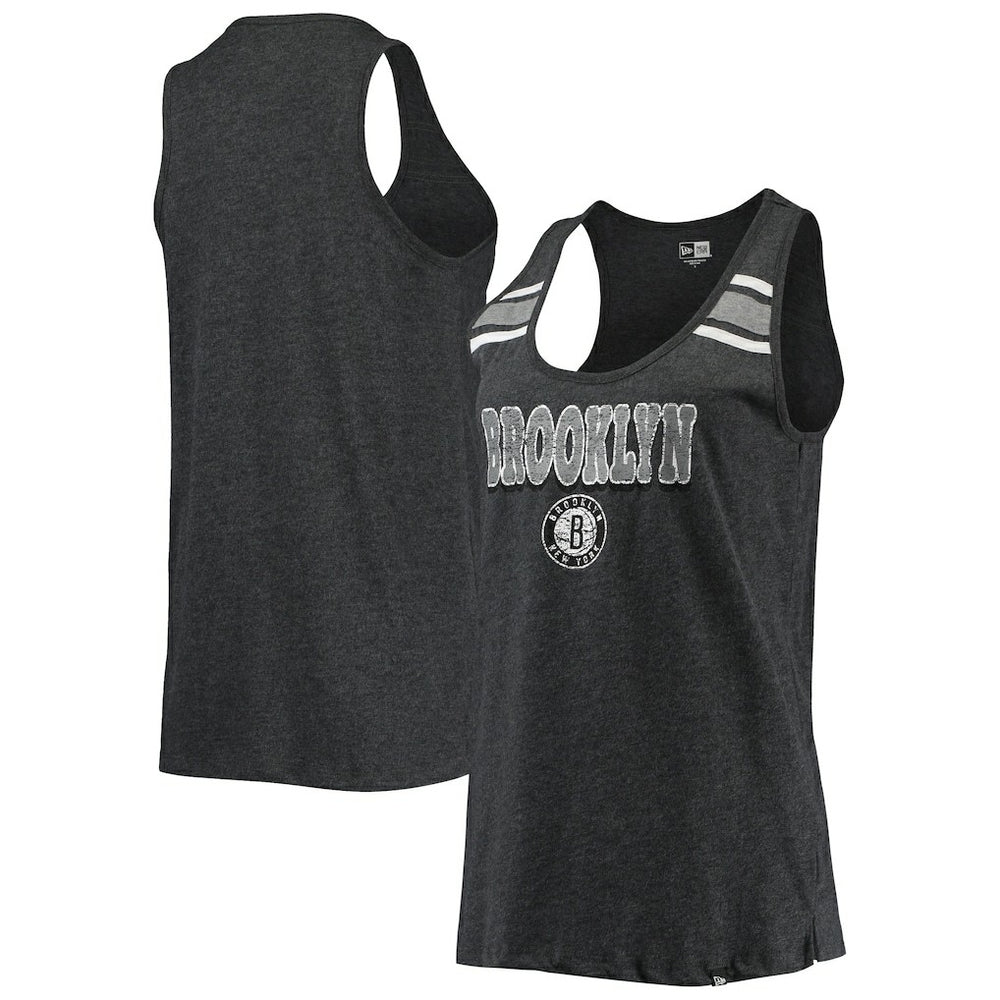 Brooklyn Nets Women's Scoop-Neck Racerback Tank Top Heathered Black | New Era for sale