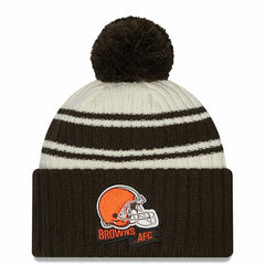 Cleveland Browns New Era Youth 2022 Sideline Sport Cuffed Pom Knit Hat Cream/Brown